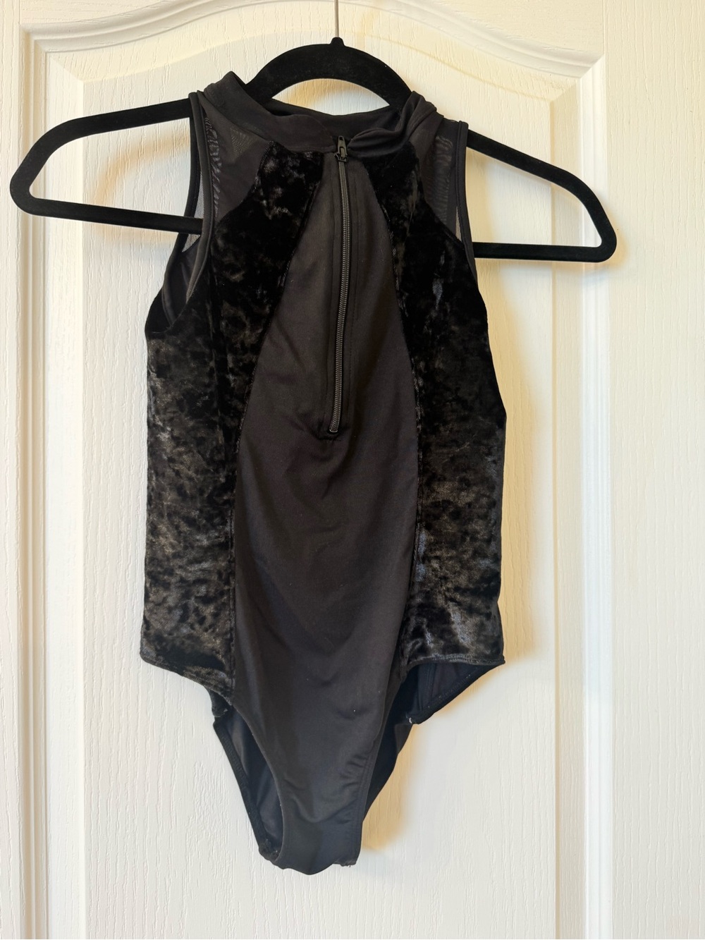 Bloch Black Velvet & Mesh Zip Front Dance Leotard Girls Size 14